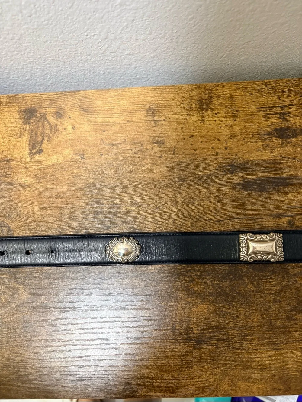 Fossil Vintage Black Leather Belt with Ornate Metal Concho Medallions Size M